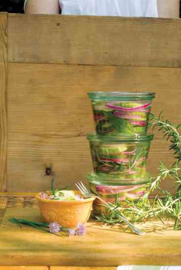 The combination of rosemary and sage imbues these unique pickle with subtle flavor.